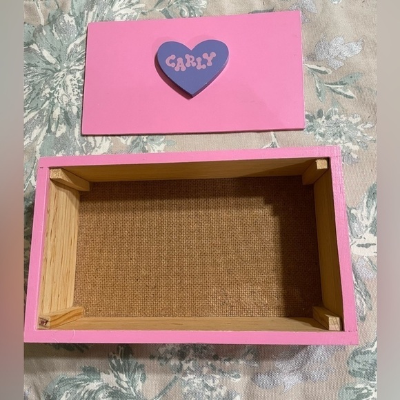 Trinket Box Hand Painted Pink & Purple Wooden Carly Heart Vintage 80s - Picture 3 of 8